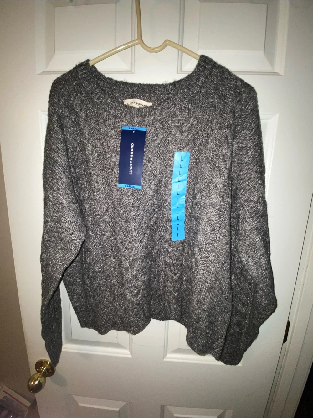 Lucky Brand Charcoal Gray Cable Crew Sweater